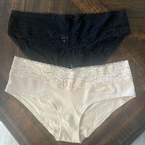 PINK Victoria's Secret Black and Cream Lace Panties